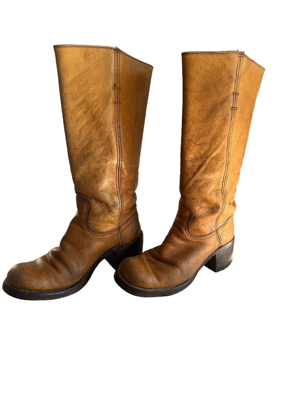 Vintage 1970s Frye Campus Boots Black Label Brown Leather USA Made